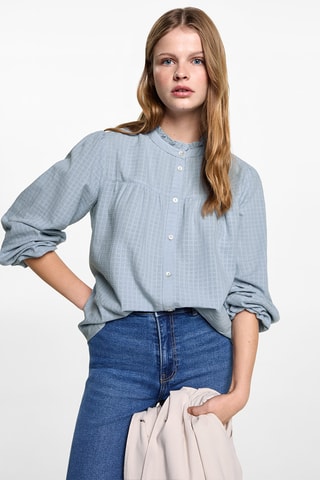Blouse texturée carreaux - Bleu clair
