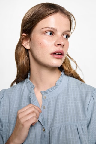 Blouse texturée carreaux - Bleu clair