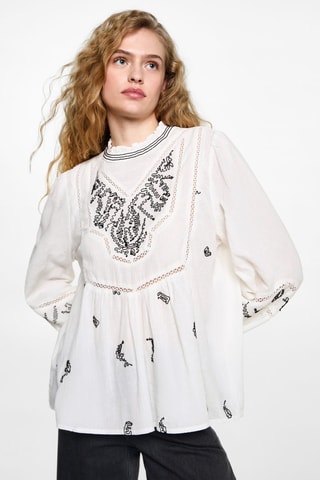 Blouse brodée coton - Blanc