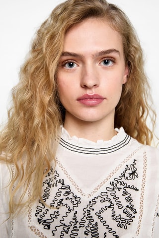 Blouse brodée coton - Blanc