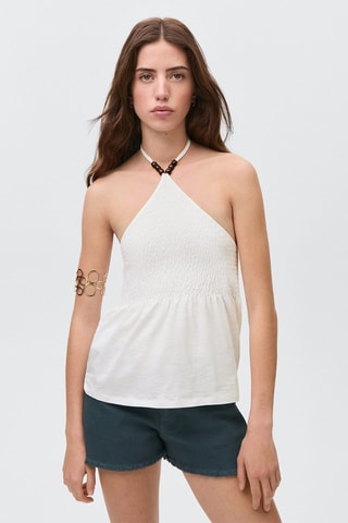 Top détail perles - Blanc