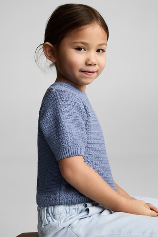 Pull en maille de coton manches courtes - Bleu