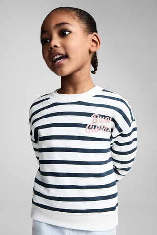 Sweat-shirt à rayures et message - Blanc