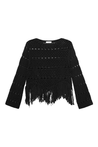 Pull-over ajouré détail franges - Noir