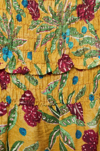 Robe froncée imprimée - Jaune