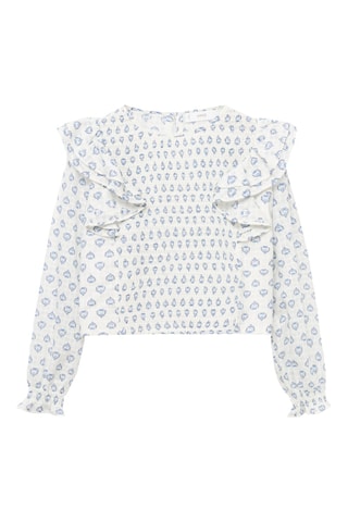Blouse imprimée à volants - Écru