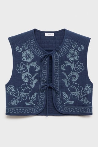 Gilet coton brodé - Bleu marine