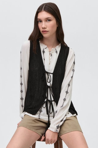 Gilet maille ajourée - Noir