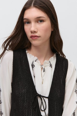 Gilet maille ajourée - Noir