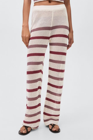 Pantalon en maille ajourée à rayures - Blanc