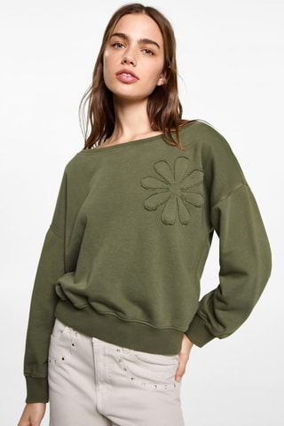 Sweat-shirt broderie florale - Vert