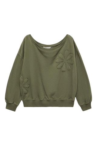 Sweat-shirt broderie florale - Vert