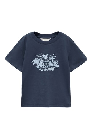 T-shirt coton motif en relief - Bleu