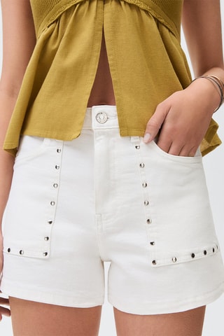 Short en jean à clous - Blanc