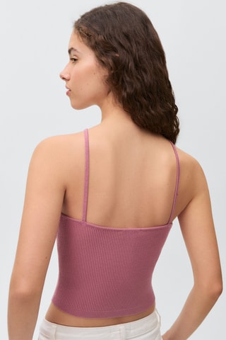 Top maille côtelée emmanchures américaines - Rose