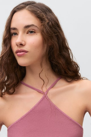 Top maille côtelée emmanchures américaines - Rose