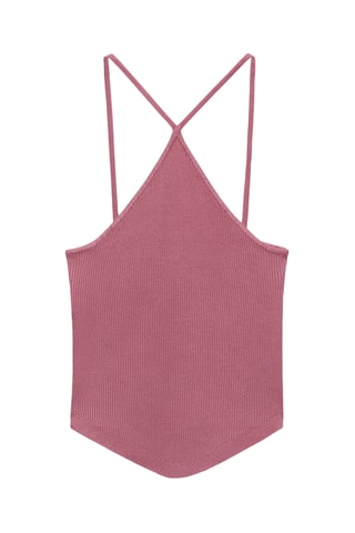 Top maille côtelée emmanchures américaines - Rose