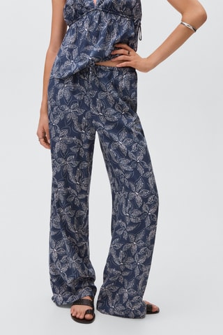 Pantalon en imprimé à fleurs - Bleu marine