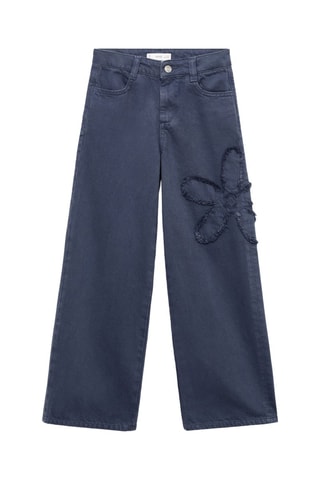 Jean wideleg détail fleur - Bleu