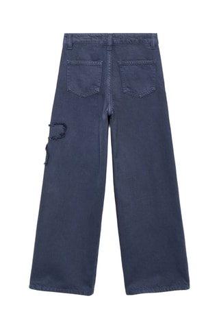 Jean wideleg détail fleur - Bleu