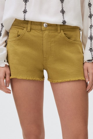 Short en jean revers effilochés - Vert