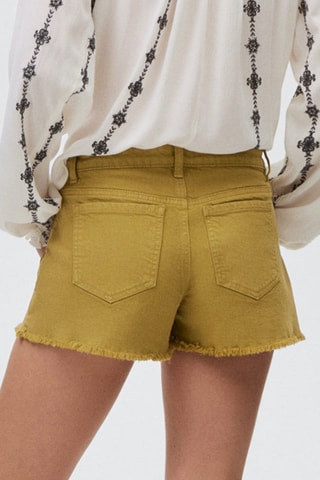 Short en jean revers effilochés - Vert