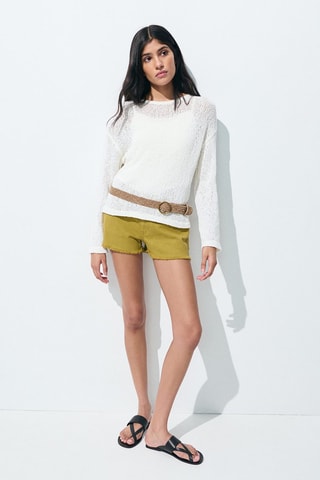 Short en jean revers effilochés - Vert