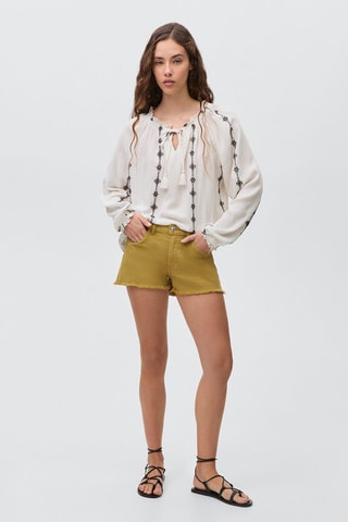 Short en jean revers effilochés - Vert
