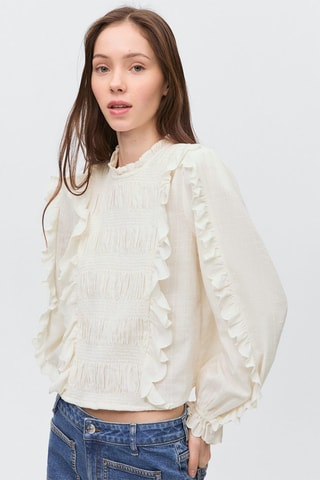 Blouse froncée volants - Blanc