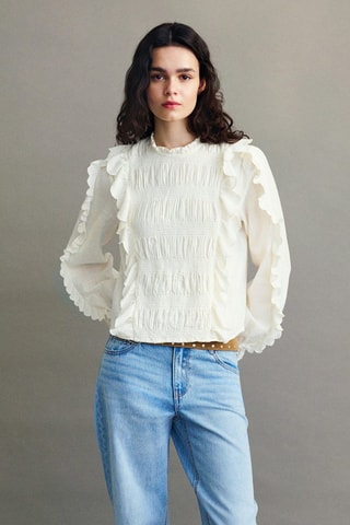 Blouse froncée volants - Blanc