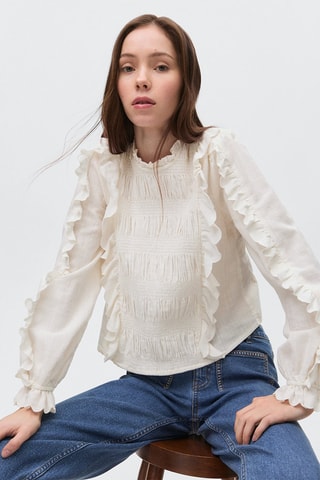 Blouse froncée volants - Blanc