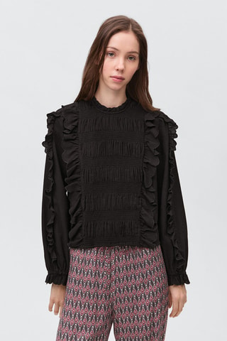 Blouse froncée volants - Noir