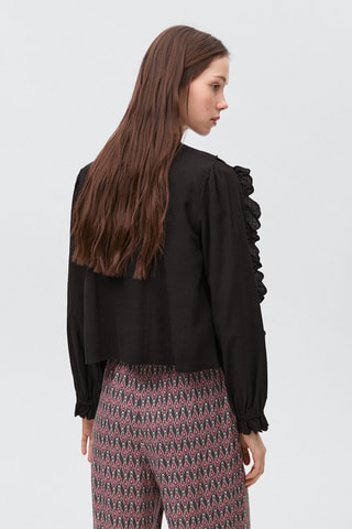 Blouse froncée volants - Noir
