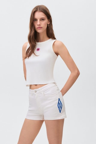 Shorts détail brodé - Blanc
