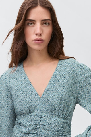 Robe imprimée détail drapé - Bleu