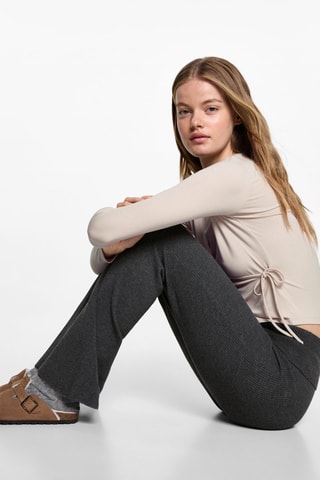 Legging flare maille côtelée - Gris