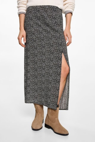 Jupe midi à fleurs - Noir