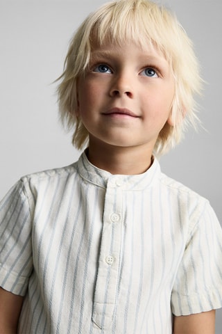 Chemise col mao à rayures - Blanc