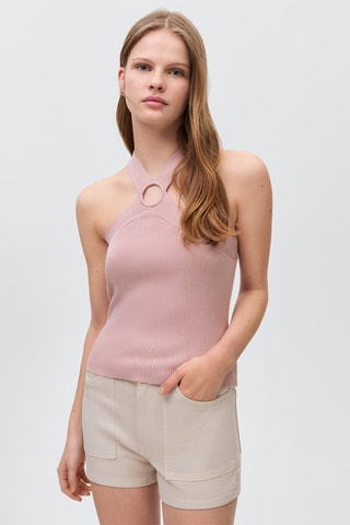 Top maille détail anneau - Rose