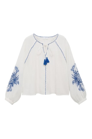 Blouse brodée manches bouffantes - Blanc