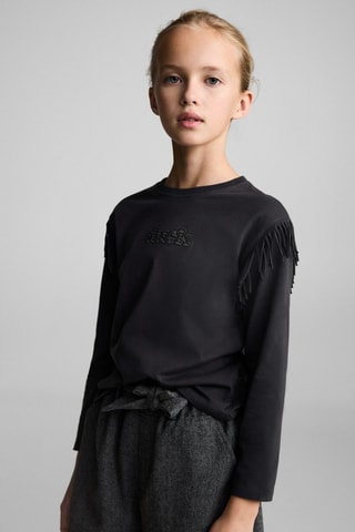 T-shirt brodé franges - Gris