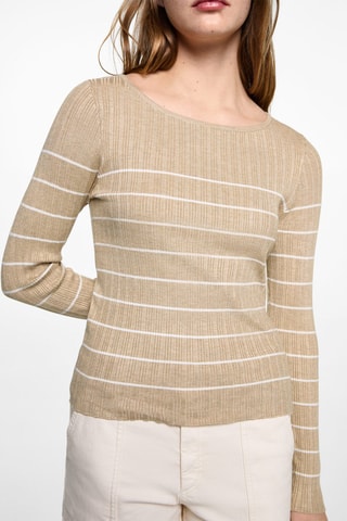 Pull-over côtelé à rayures - Beige