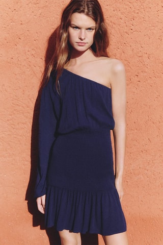 Robe asymétrique froncée - Bleu marine