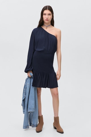 Robe asymétrique froncée - Bleu marine