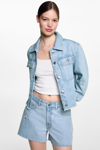 Short en jean étoiles - Bleu
