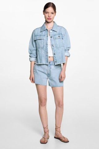 Short en jean étoiles - Bleu
