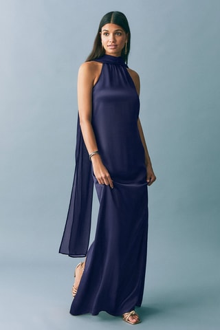 Robe satinée emmanchures américaines - Bleu foncé