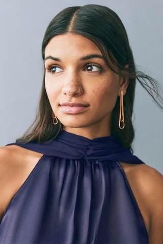Robe satinée emmanchures américaines - Bleu foncé