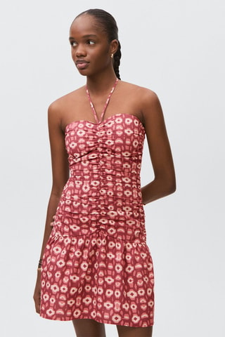 Robe froncée imprimée - Rose clair