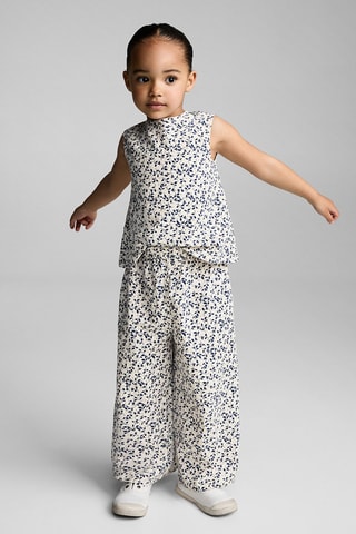 Pantalon droit imprimé fleuri - Blanc